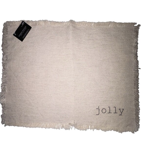 ROBERT STANLEY Holiday Christmas Placemats Set Of 3 Jingle Jolly Cheers Neutral - Picture 5 of 10